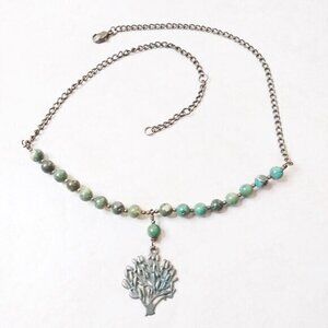 Dark Green Jasper Beaded "Tree of Life" Necklace Choker 16-18" - Forest Magic